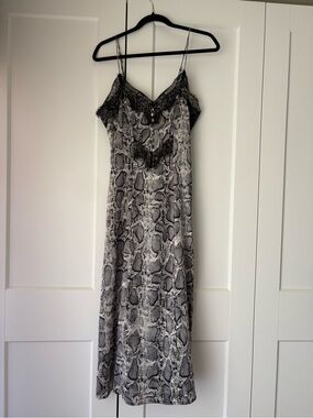 e.s.sue Snake-Print Slip Dress with Black Lace Trim